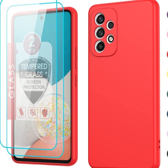 LeYi Red Silicone Samsung A53 Phone Case  & 2 Tempered Glass Screen Protectors - Picture 2 of 6